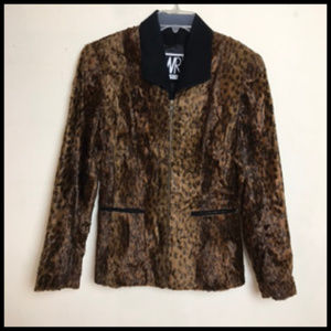 Leopard Type Faux Fur & Suede  Zip Front Vintage Style Jacket Size S